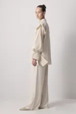 LINEN TEXTURED RUFFLED SHIRT
