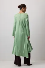 LONG SATIN TUNIC WITH TIE DETAIL LONG SATIN TUNIC WITH TIE DETAIL