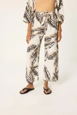 DESENLİ KETEN KİMONO PANTOLON TAKIM