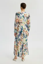 BATİK DESENLİ BELİ KUŞAKLI ELBİSE