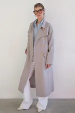DOUBLE-BREASTED LINEN TRENCH COAT WITH GOLD BUTTONS DOUBLE-BREASTED LINEN TRENCH COAT WITH GOLD BUTTONS