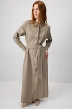 KUŞAKLI POPLİN GÖMLEK ELBİSE