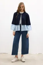 VESTE TRICOTÉE À GARNITURE EN POPLINE