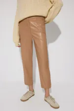 PENSLİ YÜKSEK BEL VEGAN DERİ PANTOLON