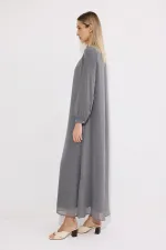 DİK YAKA ŞİFON ELBİSE