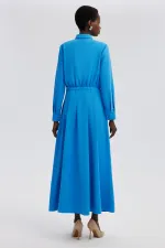 PLEATED LINEN DRESS WITH BUTTON DETAIL