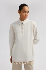 LINEN TEXTURED TUNIC WITH FRINGE DETAILS LINEN TEXTURED TUNIC WITH FRINGE DETAILS
