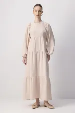 %100 KETEN BÜZGÜLÜ ELBİSE