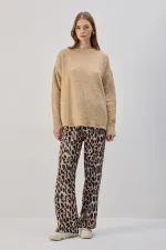 LEOPAR DESENLİ BELİ LASTİKLİ PANTOLON