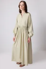 BELİ BÜZGÜLÜ OVERSIZE ELBİSE