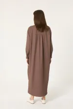 DOĞAL DOKULU NAKIŞLI GÖMLEK ELBİSE