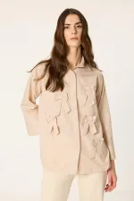 100% COTTON STRIPED SHIRT WITH BOW DETAIL