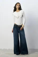 Embroidered Collar Snap Button Bodysuit