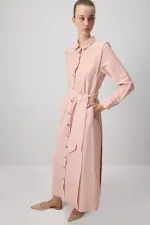 KUŞAKLI POPLİN GÖMLEK ELBİSE