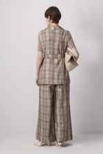 100% Linen Plaid Vest and Trousers Set