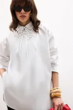 Tunique à col chemise et passepoil 100 % coton