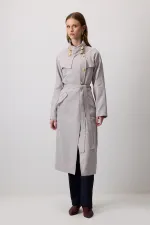 DOUBLE-BREASTED LINEN TRENCH COAT WITH GOLD BUTTONS DOUBLE-BREASTED LINEN TRENCH COAT WITH GOLD BUTTONS