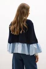 VESTE TRICOTÉE À GARNITURE EN POPLINE