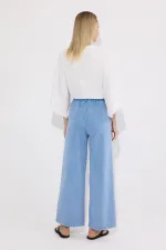 WIDE-LEG DENIM PANTS WITH ELASTIC WAISTBAND WIDE-LEG DENIM PANTS WITH ELASTIC WAISTBAND