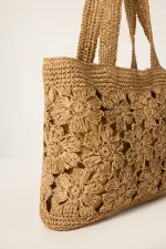 SAC À BANDOULIÈRE EN PAILLE À MOTIFS FLEURS