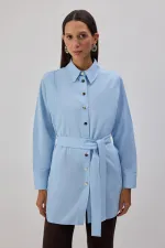 BELTED POPLIN SHIRT