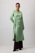 LONG SATIN TUNIC WITH TIE DETAIL LONG SATIN TUNIC WITH TIE DETAIL