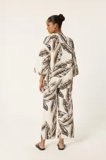 DESENLİ KETEN KİMONO PANTOLON TAKIM