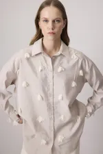 TULLE SHIRT WITH FLOWER EMBROIDERY