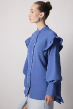 LINEN TEXTURED RUFFLED SHIRT