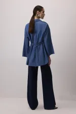 DENIM EFFECT SHIRT COLLAR TUNIC