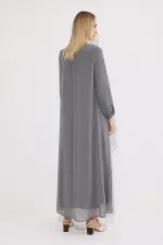 DİK YAKA ŞİFON ELBİSE