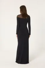 SİM DETAYLI UZUN KOLLU ELBİSE