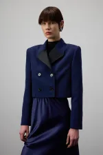 SHORT BLAZER JACKET WITH SATIN COLLAR