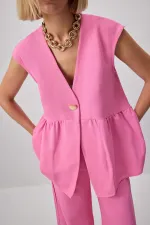 LINEN TEXTURED VEST AND TROUSER SET LINEN TEXTURED VEST AND TROUSER SET
