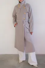 DOUBLE-BREASTED LINEN TRENCH COAT WITH GOLD BUTTONS DOUBLE-BREASTED LINEN TRENCH COAT WITH GOLD BUTTONS