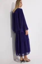 VOLANLI ŞİFON ELBİSE