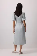 SHORT-SLEEVED DRESS WITH GATHERED SHOULDER