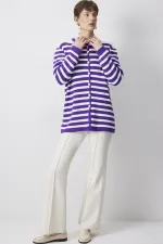 GOLD BUTTONED STRIPED LONG CARDIGAN