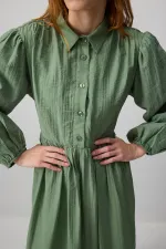 KUŞAKLI GÖMLEK YAKA ELBİSE