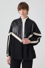 SEQUINED STRIPED CREPE JACKET