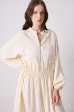 BELİ BÜZGÜLÜ OVERSIZE ELBİSE