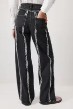 PÜSKÜLLÜ PARÇALI DENIM PANTOLON