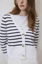 STRIPED SHORT KNITTED CARDIGAN