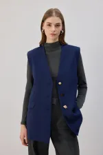 DÜĞME DETAYLI KREP YELEK