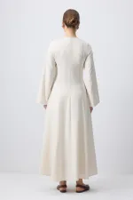 DOĞAL DOKULU KEMER DETAYLI ELBİSE