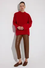 PENSLİ YÜKSEK BEL VEGAN DERİ PANTOLON