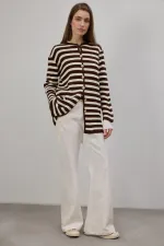 GOLD BUTTONED STRIPED LONG CARDIGAN
