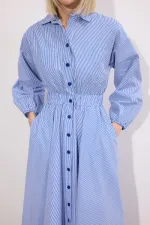STRIPED ELASTIC WAIST SHIRT DRESS