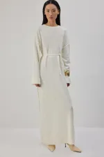 KUŞAKLI TRİKO MAXİ ELBİSE