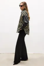 VESTE À IMPRIMÉ LÉOPARD AVEC GARNITURES EN CUIR